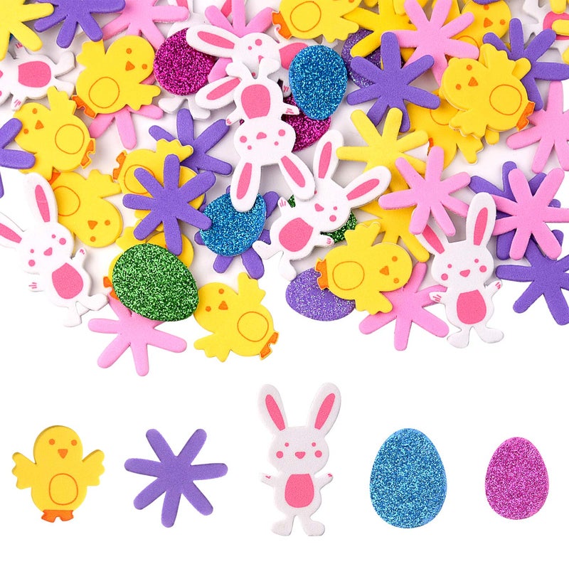 TUPARKA 160 Pcs Easter Foam Stickers Animal Shape Self Adhesive Easter Stickers Glitter Egg Stickers for Easter Day Party Crafts Home Decoration - Image 1